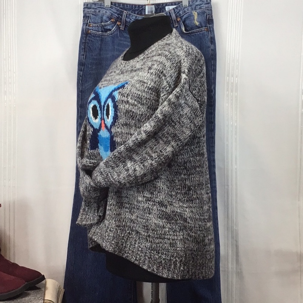 🦉 JOLT Graphic Owl Heather Knit High Low Crew Neck Sweater Sz.XL - Picture 4 of 10